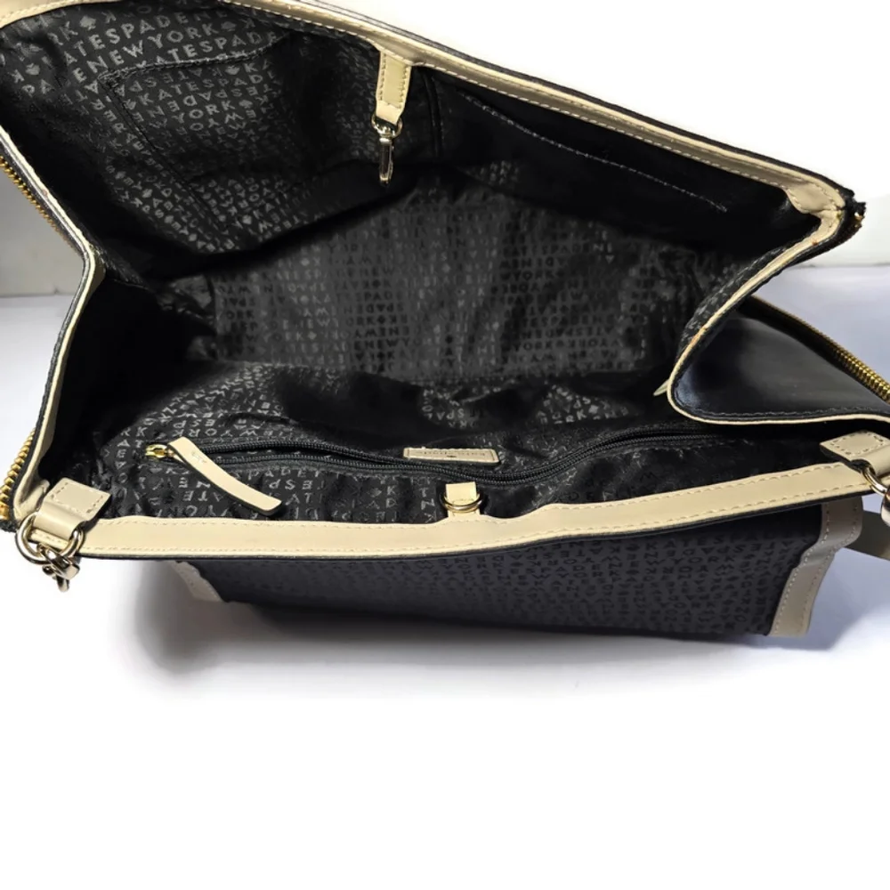 Kate Spade Varick Street Abbie Satchel Shoulder Bag Taupe/Black Convertible